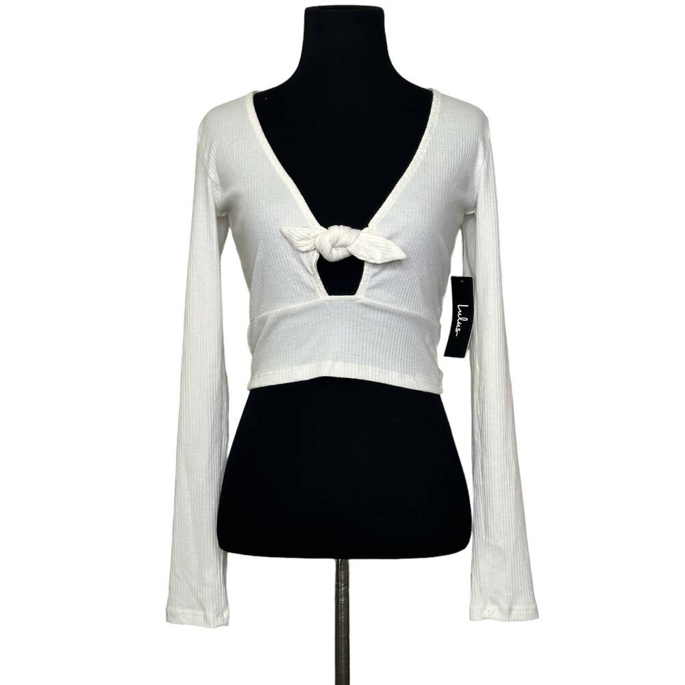 Lulus creamy white long sleeves ribbed crop top size XS